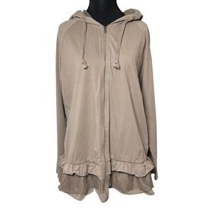 DARLING Ruffled Zip Up Hoodie Jacket Neutral Coquette‎ Streetwear Comfy Women L